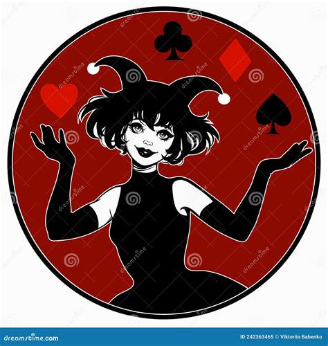 Beautiful Joker Girl in a Round Frame Stock Vector - Illustration of ...