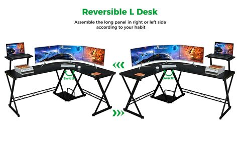 GreenForest L Shaped Desk 58 inch Reversible Corner Computer Desk with Movable Shelf and CPU ...