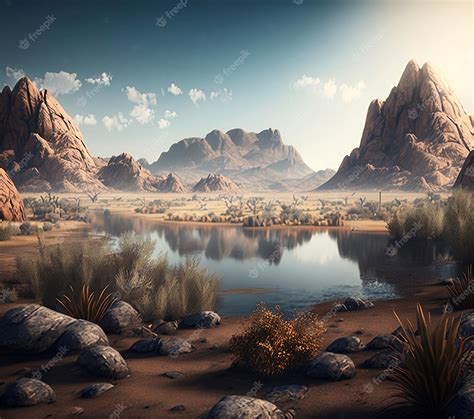 Premium Photo | Realistic desert oasis scenery wallpaper design ...