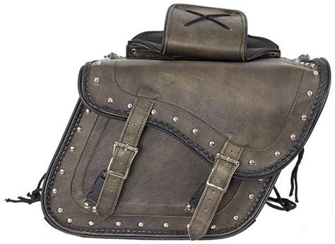 Distressed brown leather throwover Slanted Saddlebags with studs