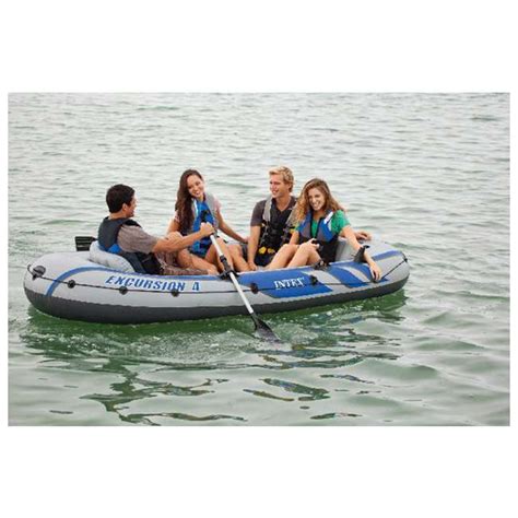 Intex Excursion 4 Inflatable Boat Set & Motor Mount Kit : 68324EP + 68624E