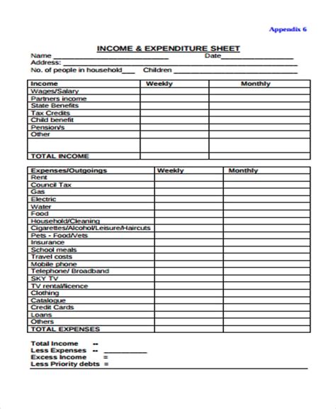 Free Printable Income And Expense Sheet