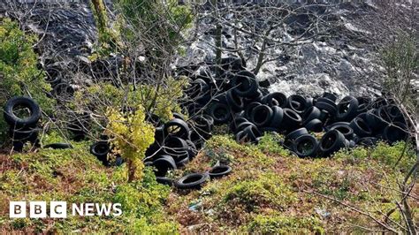 Used tyres dumped on Loch Ness shore at Urquhart castle viewpoint