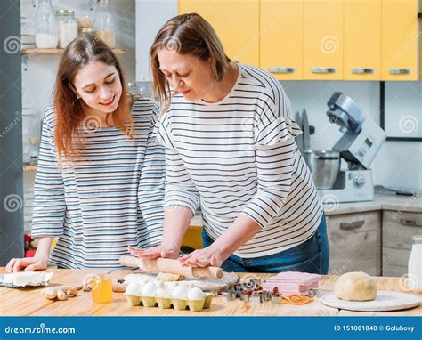 Family Cooking Hobby Dough Gingerbread Biscuits Stock Photo - Image of ...