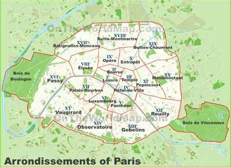 Paris arrondissements map - Ontheworldmap.com