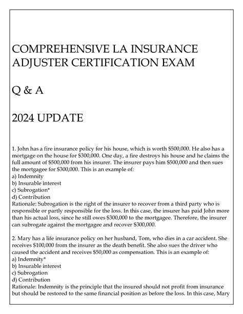 COMPREHENSIVE LA INSURANCE ADJUSTER CERTIFICATION EXAM Q & A 2024 UPDATE - Browsegrades