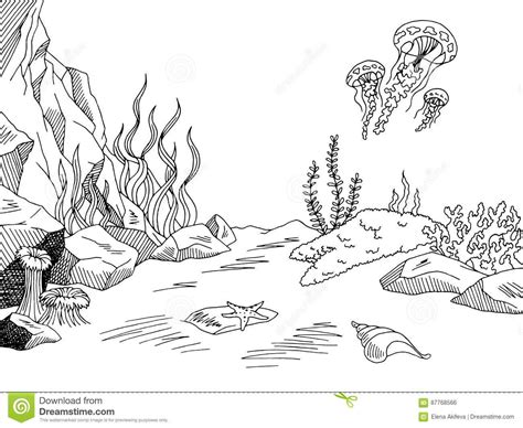 Underwater Graphic Sea Black White Sketch Illustration Stock Vector - Image: 87768566 Underwater ...