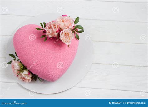 Modern Mousse Cake .Heart Shape Cake Covered with Pink Chocolate Velour ...