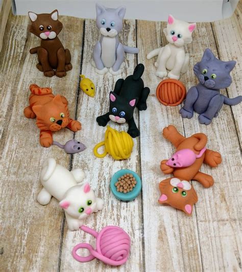 Fondant Cat Cake Toppers Fondant Cats Cat Lover Party Cat | Etsy