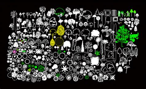 Trees, Shrubs and House Plants Silhouette 2D DWG Block for AutoCAD ...