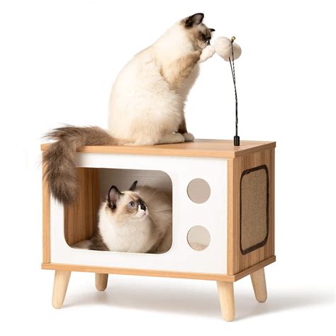 Mewoofun Large Cat House Wooden Cat TV Condo Cat Bed Indoor,with ...