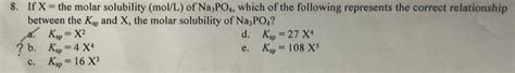 Solved 8. If X= the molar solubility (mol/L) of Na3PO4, | Chegg.com