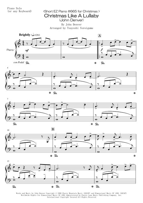 Christmas Like A Lullaby (arr. Tsuyoshi Yoroiguma) Sheet Music | John Denver | Easy Piano