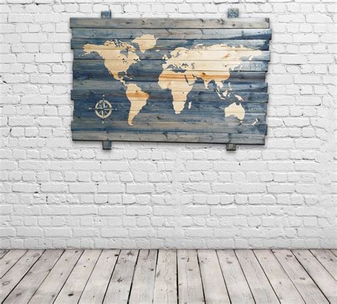 Rustic World Map on Wood Rustic Wall Art for Living Room Push - Etsy