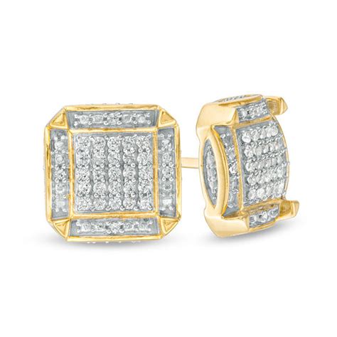 Men's 1/5 CT. T.W. Composite Diamond Square Stud Earrings in 10K Gold - XL Post | View All ...