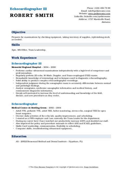 Echocardiographer Resume Samples | QwikResume