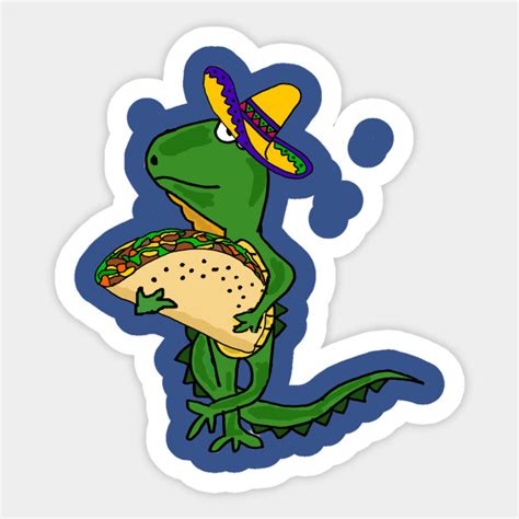 Funny Iguana eating Taco Cartoon - Iguana - Sticker | TeePublic