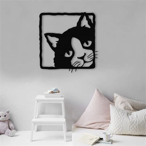 Black Cat Metal Wall Art, Geometric Cat Interior Decoration Home Decor ...