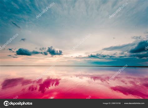 Aerial view of pink lake and sandy beach Stock Photo by ©Ivantsov 299019156