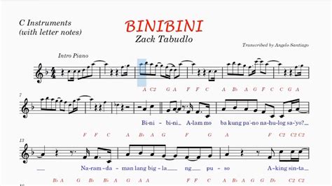 BINIBINI by Zack Tabudlo - Play along sheet music for C Instruments ...