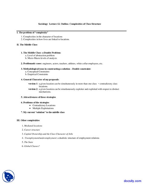 Complexities of Class Structure - Sociology - Lecture Handouts - Docsity