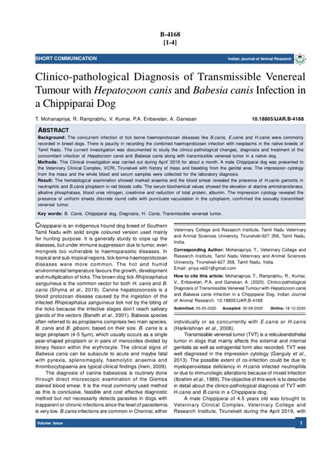 (PDF) Clinico-pathological Diagnosis of Transmissible Venereal Tumour ...