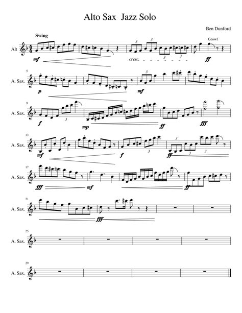 Jazz Alto Sax Solo Sheet music for Piano, Alto Saxophone | Download ...