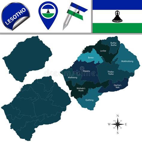 Map of Lesotho with Named Districts Stock Vector - Illustration of ...