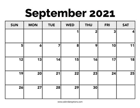 Calendar September 2021 – Calendar Options