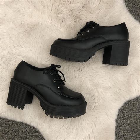 Black Platform Shoes Size US 7 Faux Leather Great... - Depop