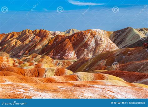 Amazing Scenery of Rainbow Mountain and Blue Sky Background in Sunset. Zhangye Danxia National ...