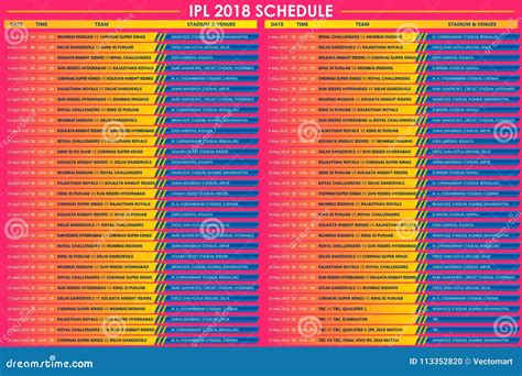 IPL Cricket Match Schedule for 2018 Sports Background Stock Vector ...