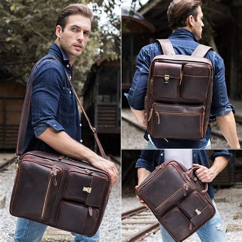 Convertible Leather Backpack Briefcase for 15.6 | Leather briefcase men ...