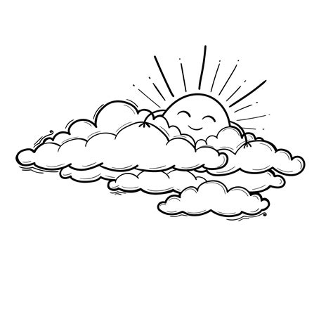 Sun and Cloud drawing in engraving outline style. Vector illustration ...