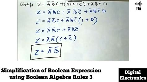 Simplification of Boolean Expression using Boolean Algebra Rules | Important Question 3 - YouTube