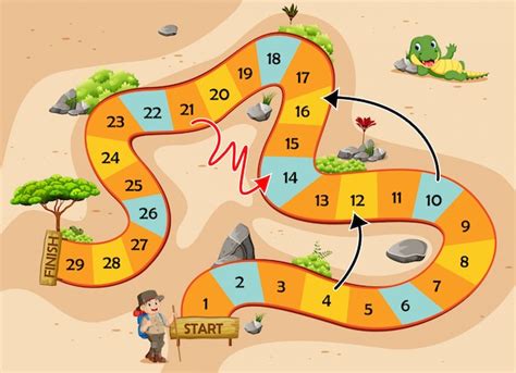 El juego de la serpiente y las escaleras con el tema de la aventura. | Vector Premium