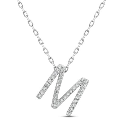 Diamond Letter M Necklace 1/8 ct tw Round-cut Sterling Silver 18" | Kay