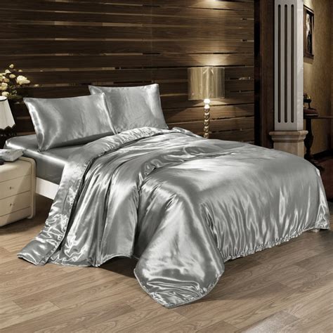 100% satin bedding set comforter fitted sheet duvet cover bed sheet ...