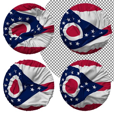 Premium PSD | State of ohio flag round shape isolated different waving ...