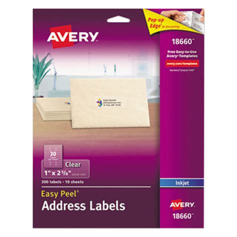 Avery 18660 Easy Peel 1" x 2 5/8" Clear Inkjet Printer Address Labels ...