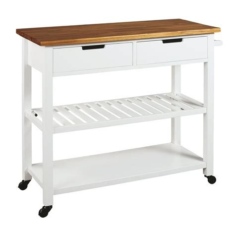 Transitional Wooden Kitchen Cart with Wheels and Drawers, White and ...