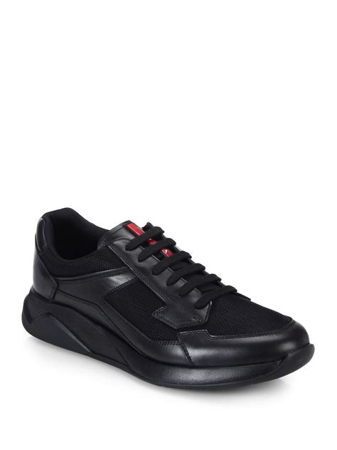 Lyst - Prada Leather Running Sneakers in Black for Men