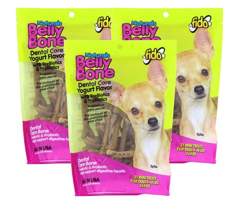 Fido Dental Care Belly Bones for Dogs, Yogurt Flavor - Pack of 3 - Safely Digestible Chew That ...