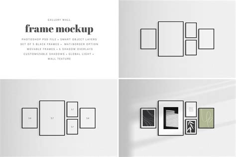 Gallery Wall Frame Mockup | Set Of 5 Frames | Black - Design Cuts