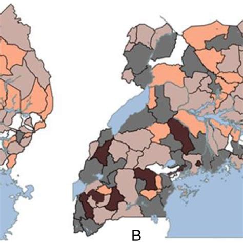 Map of Uganda showing population based CS rates per District in 2012... | Download Scientific ...