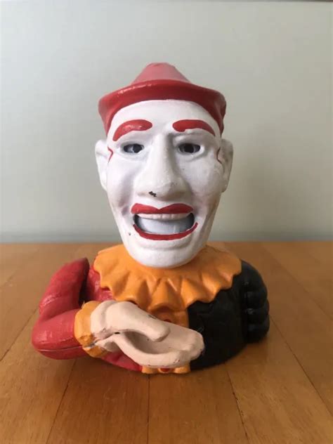 ANTIQUE CAST IRON Humpty Dumpty Bust Circus Clown Mechanical Coin Bank ...