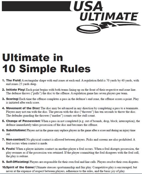 Rules and Guidelines for Ultimate Frisbee