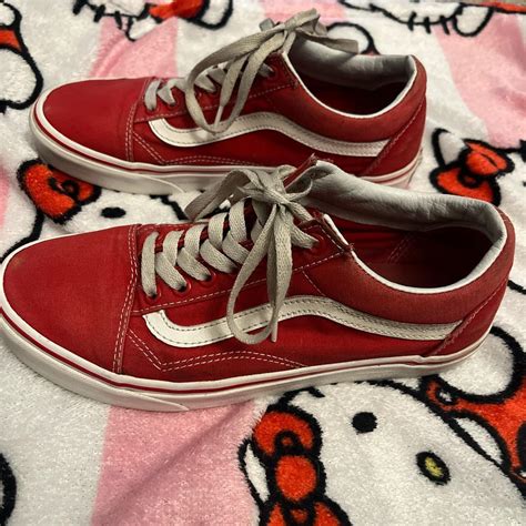 old skool red vans ️ size : 8.5 women/ men 7.0 - Depop