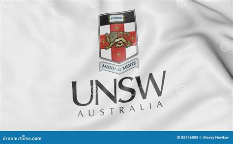 Close-up of Waving Flag with University of New South Wales Emblem 3D ...