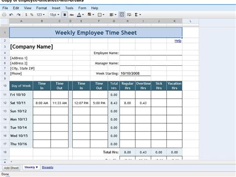 Timecard Template Google Sheets